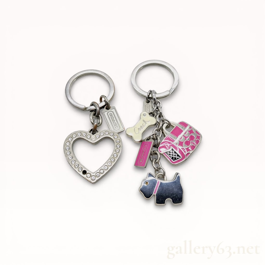 Rare! Coach Scottie Dog Multi Mix Key Ring & Heart Charm Set in Black & Pink (1 of 9)