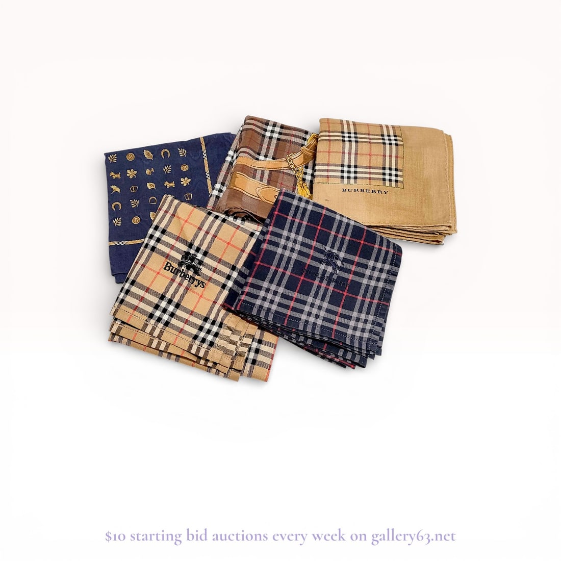 Burberry Nova Check Handkerchief Lot – Designer Pocket Squares & Accessories: Estate lot offered as shown, including all items visible in the images. Offered as a single lot with no individual examination; contents and condition vary and may include wear, damage, or missing ele