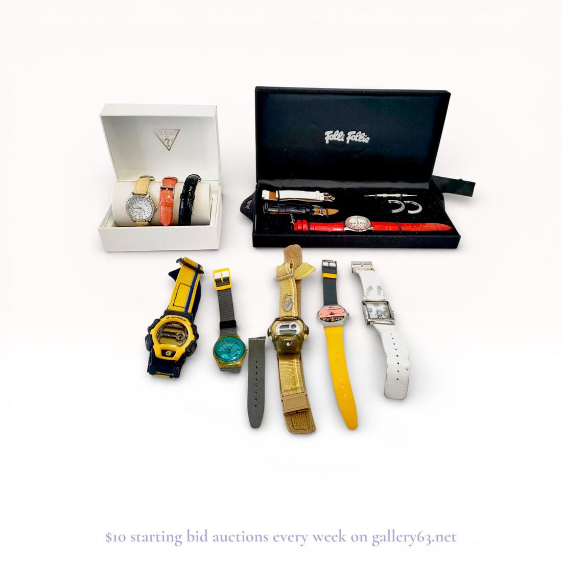 Swatch, G-Shock & Assorted Watch Accessories Collection – Estate Lot: Estate lot offered as shown, including all items visible in the images. Offered as a single lot with no individual examination; contents and condition vary and may include wear, damage, or missing ele