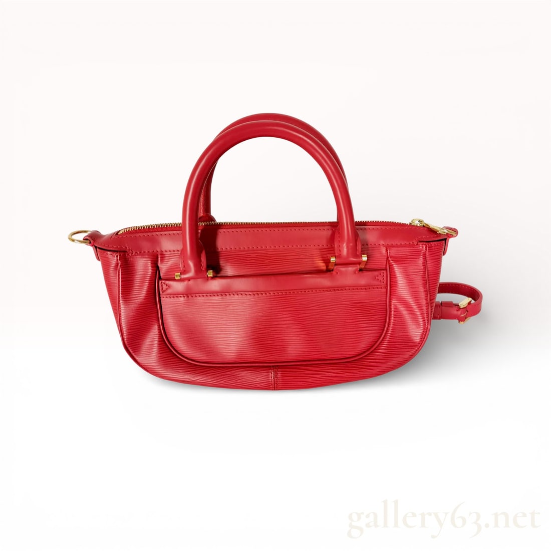 Louis Vuitton Epi Leather Danura PM Castilian Red 2-Way Satchel Bag (Ref.M5891E): Authentic Louis Vuitton Epi leather Danura PM 2-way satchel bag featuring a structured rounded silhouette in castilian red epi leather. Dual rolled top handles with gold-tone hardware accents througho