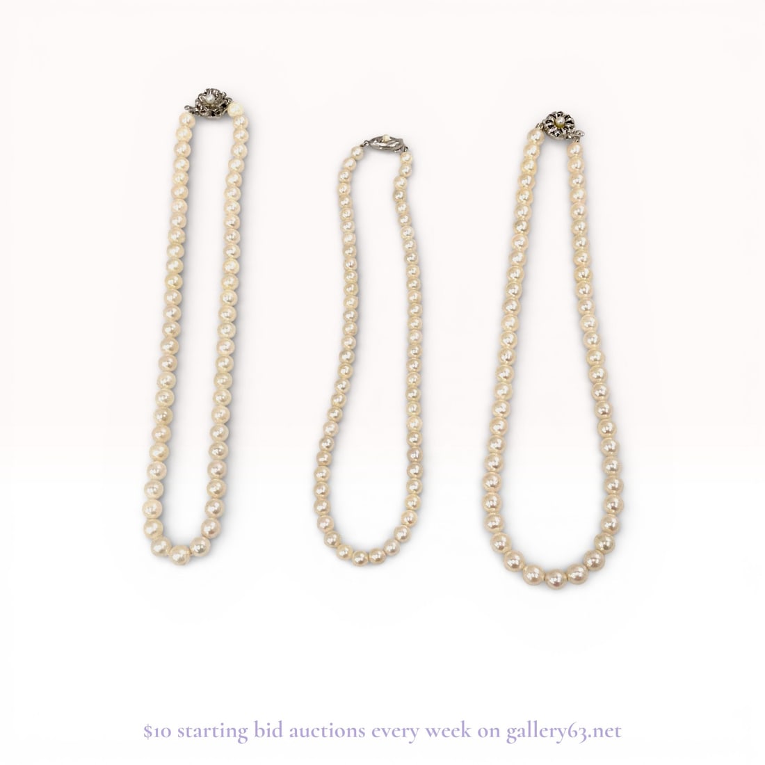 Group of 3 Pearl Necklaces: Approx. 5.9-6.2mm, Approx. 6.9-7.3mm, Approx. 7.3-7.7mm SILVER Engraved (1 of 9)