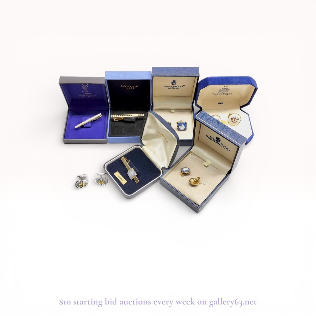 Yves Saint Laurent & Wedgwood Designer Accessories Collection – Estate Lot: Estate lot offered as shown, including all items visible in the images. Offered as a single lot with no individual examination; contents and condition vary and may include wear, damage, or missing ele