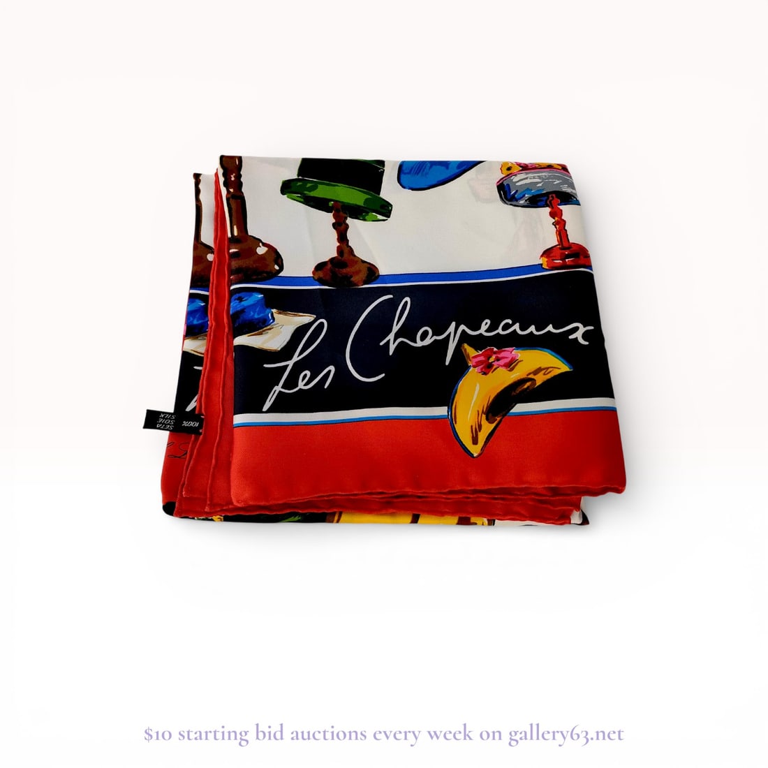 Karl Lagerfeld "Les Chapeaux de Karl" Silk Scarf: Authentic Karl Lagerfeld silk scarf from the “Les Chapeaux de Karl” series, featuring a printed design centered on hat motifs associated with the collection. The scarf is executed in fine silk