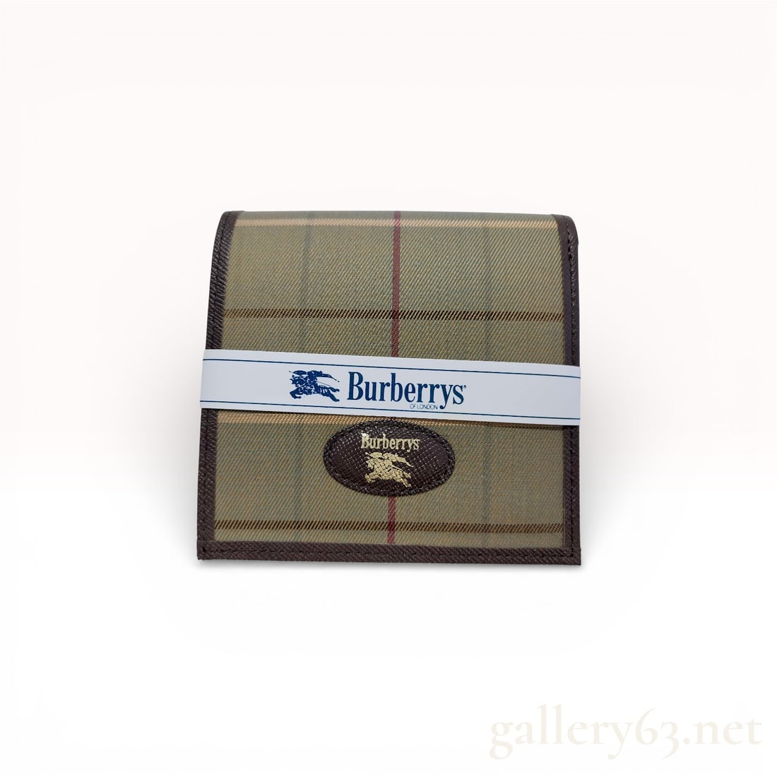 Burberry Nova Check Canvas and Leather Wallet, With Box: Authentic Burberry wallet in Nova check coated canvas with brown leather trim. The exterior features the classic check pattern with an oval Burberrys logo patch in leather to the front. Constructed in