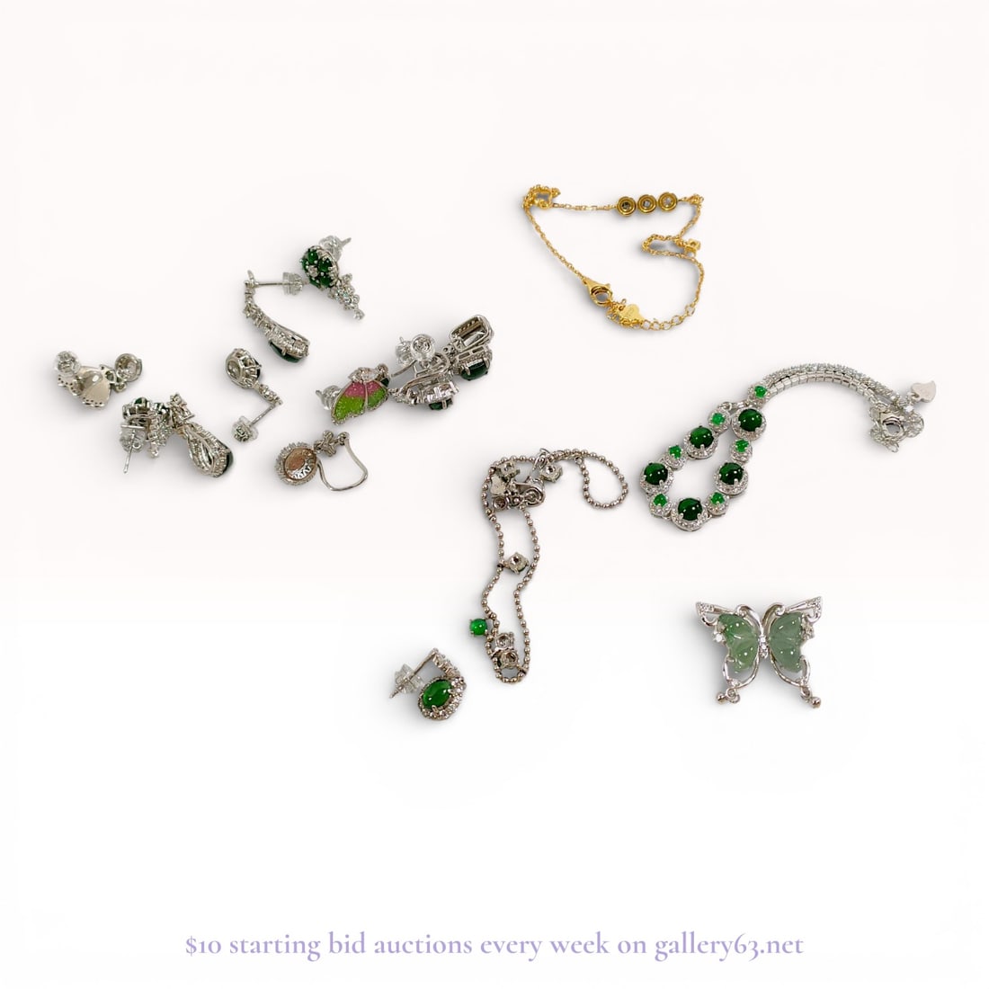 Sterling Silver Jade Earrings and Bracelet Bangle Jewelry Set – Estate Lot 29.0 grams: Estate lot offered as shown, including all items visible in the images. Offered as a single lot with no individual examination; contents and condition vary and may include wear, damage, or missing ele