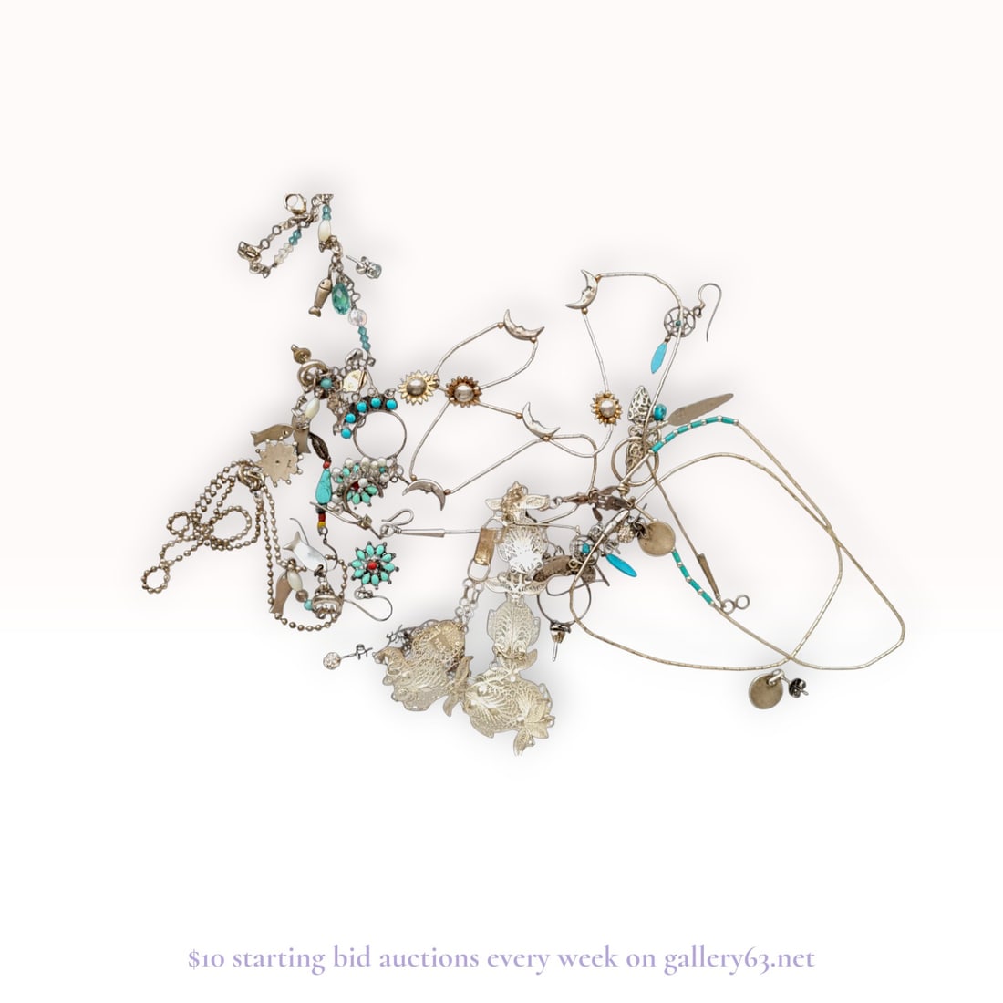 Grouping of .925 Sterling Silver Jewelry, Earrings and Necklaces: Grouping of sterling silver (.925) jewelry including earrings and necklaces, presented together as an assorted lot. The pieces feature mixed chain styles and decorative elements, with designs incorpor