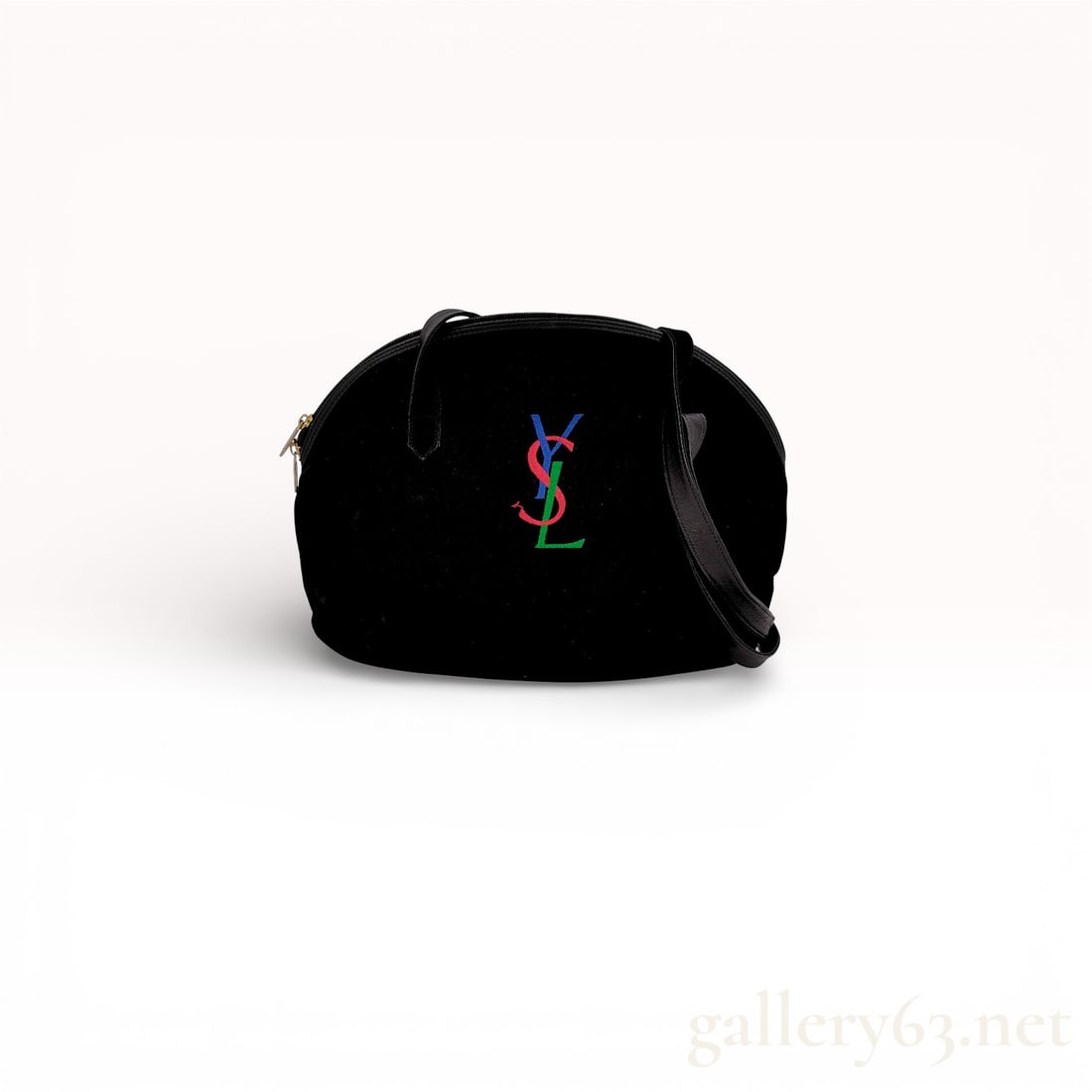 Vintage Yves Saint Laurent Velvet Shoulder Tote Bag in Black Featuring Multicolor YSL Logo (1 of 10)
