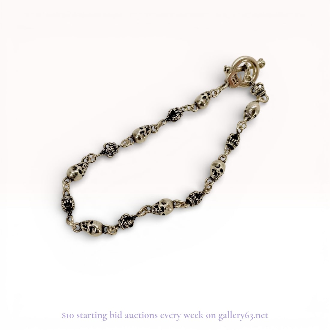 Justin Davis Skull Bracelet – Sterling Silver Bangle Estate Jewelry 13.4 grams: Estate lot offered as shown, including all items visible in the images. Offered as a single lot with no individual examination; contents and condition vary and may include wear, damage, or missing ele