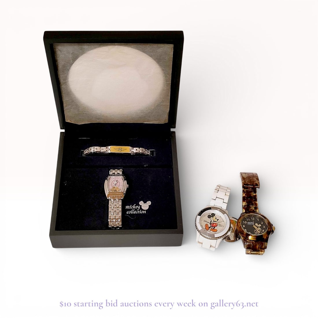 Disney Automatic Watch Lot (MC-754B) – Women’s Character Watches Estate Set: Estate lot offered as shown, including all items visible in the images. Offered as a single lot with no individual examination; contents and condition vary and may include wear, damage, or missing ele