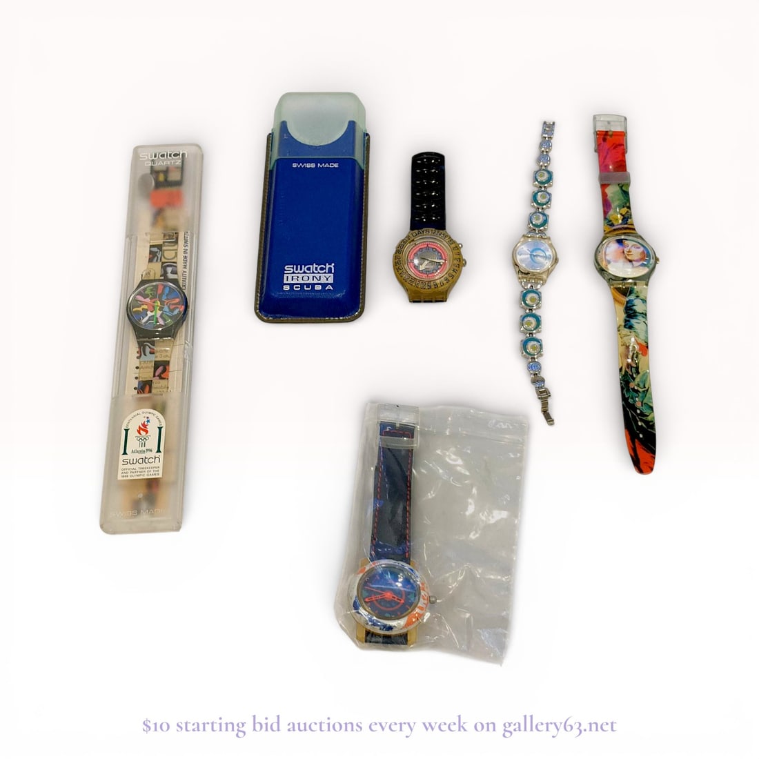 Swatch Women’s Watch Set – Multi-Watch Collection Estate Lot: Estate lot offered as shown, including all items visible in the images. Offered as a single lot with no individual examination; contents and condition vary and may include wear, damage, or missing ele