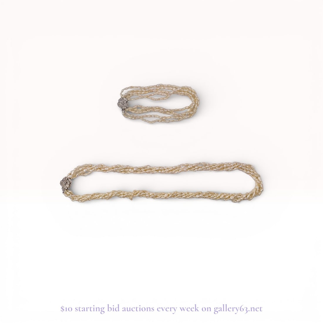 Freshwater Pearl Necklace and Bracelet Set with Sterling Silver Clasp: Estate lot offered as shown, including all items visible in the images. Offered as a single lot with no individual examination; contents and condition vary and may include wear, damage, or missing ele