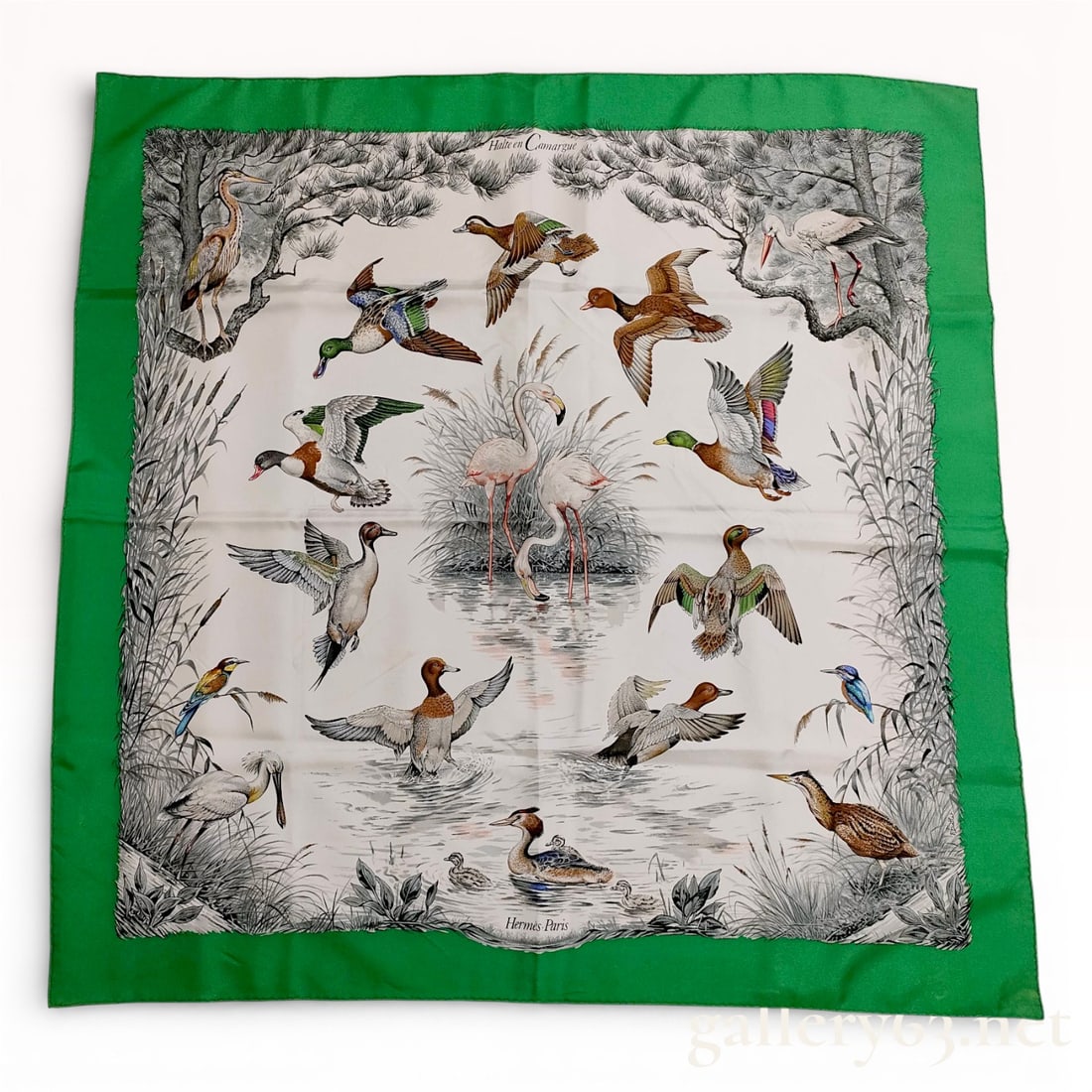 Hermès Halte en Camargue silk scarf in green 90 cm (1 of 10)