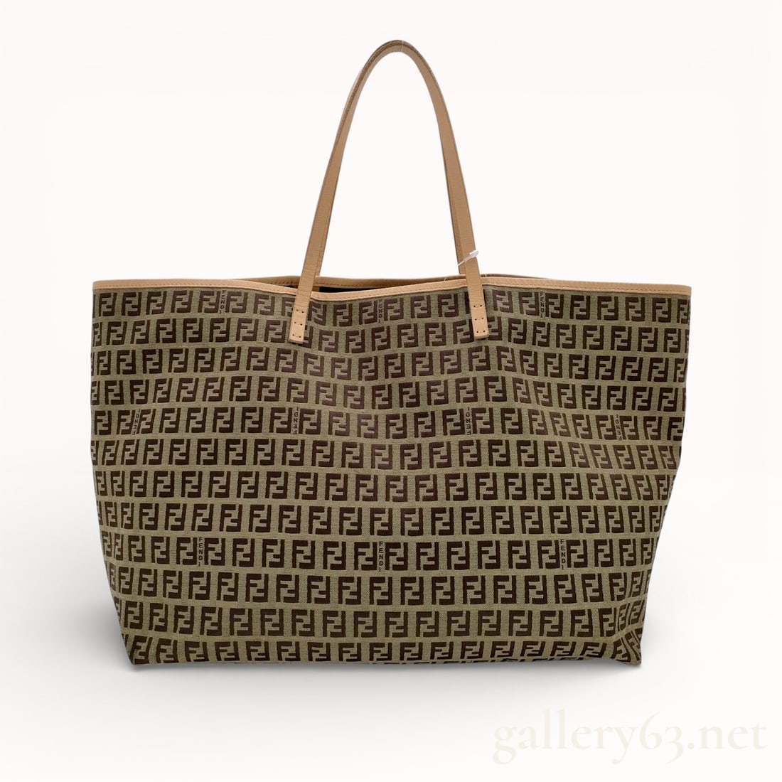 Fendi Zucchio Canvas & Leather Tote: Authentic Fendi Zucchino canvas tote bag with brown and black monogram FF pattern and leather trim