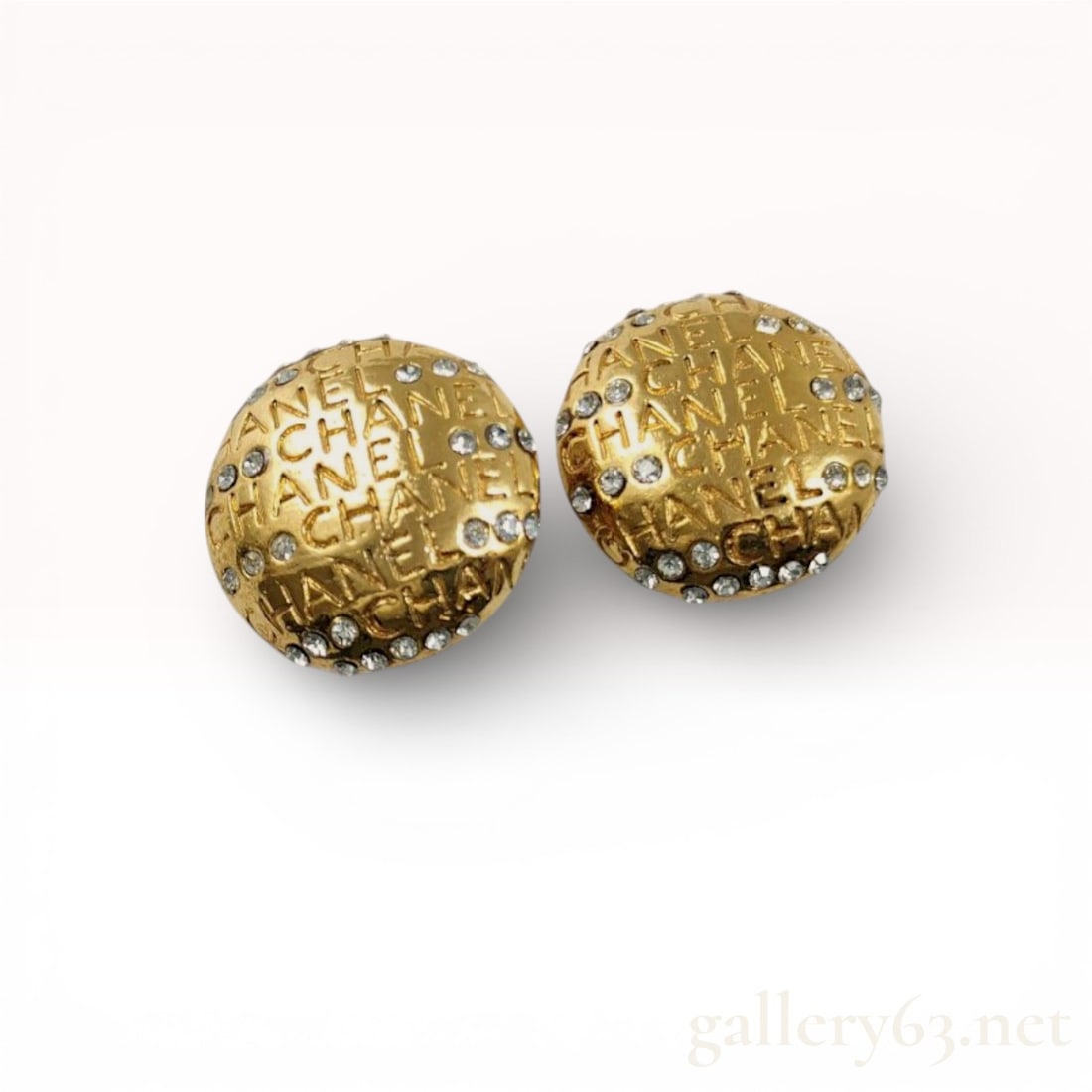 Vintage Chanel Gold Tone Logo Rhinestone Earrings (1 of 10)