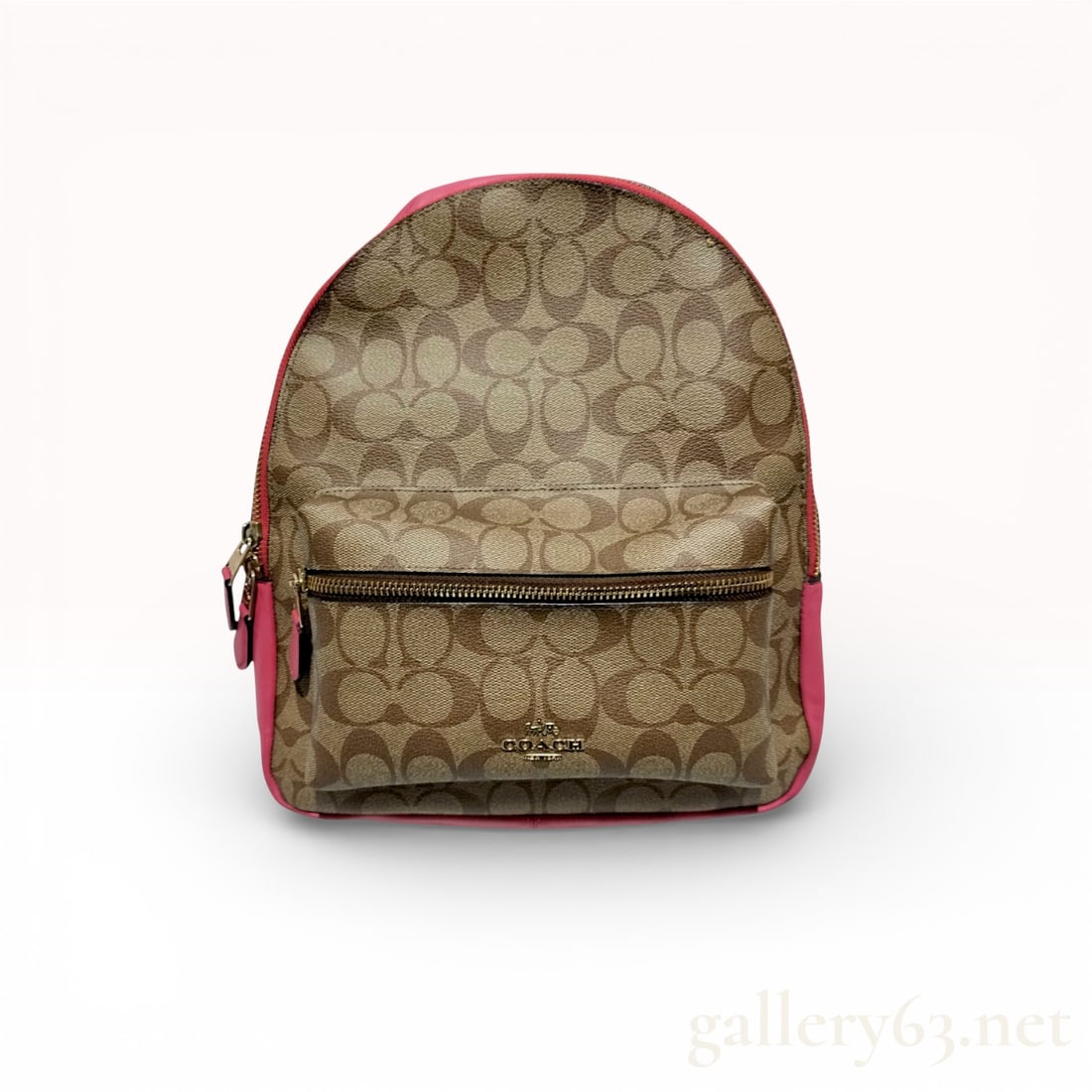 Coach Signature Monogram Canvas Pink Leather Backpack (1 of 14)