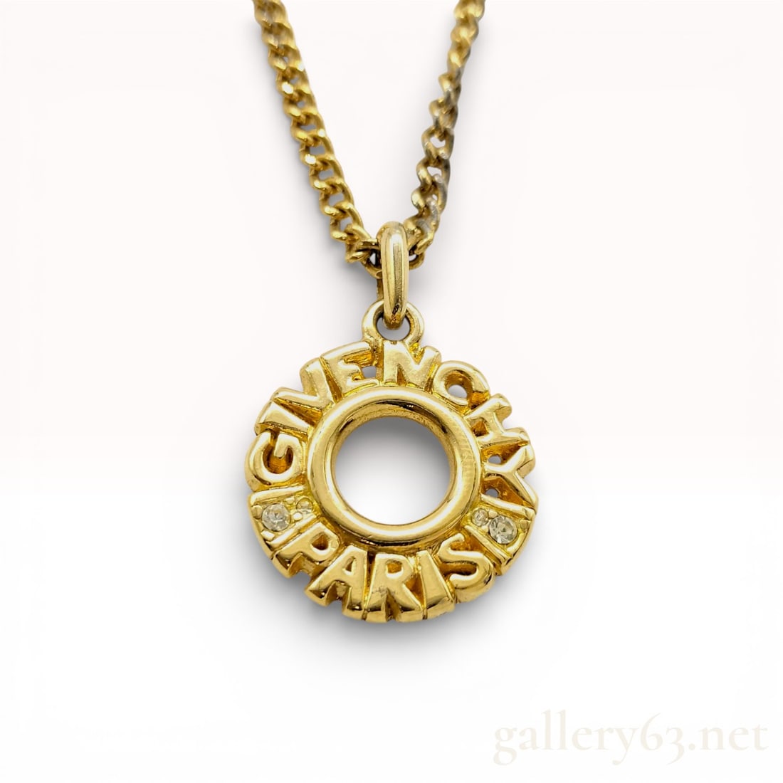 Vintage 90s Givenchy Paris round pendant necklace with rhinestones and a gold-plated chain (1 of 10)