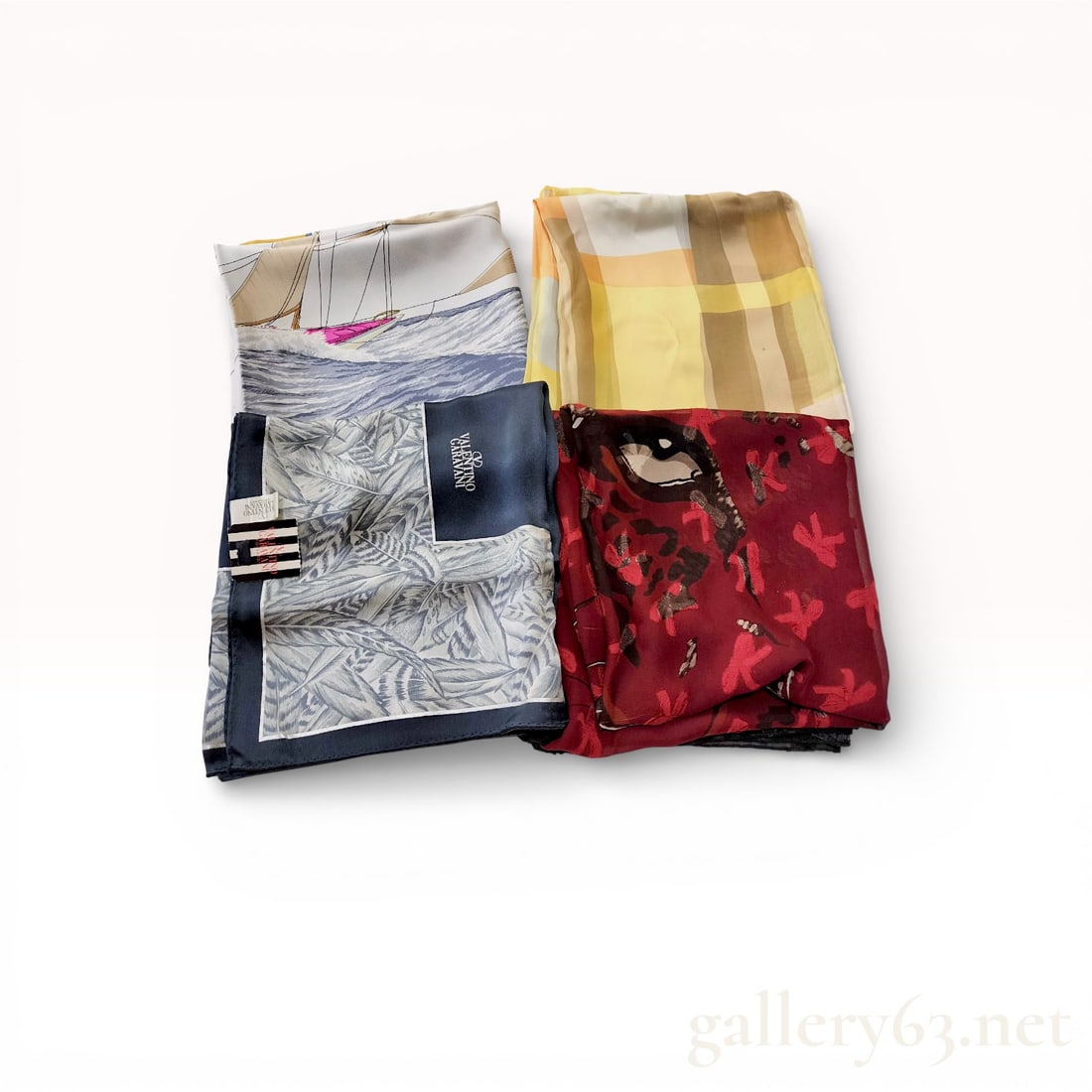 Group of 4 Silk Scarves by Gucci, Valentino etc. (1 of 9)