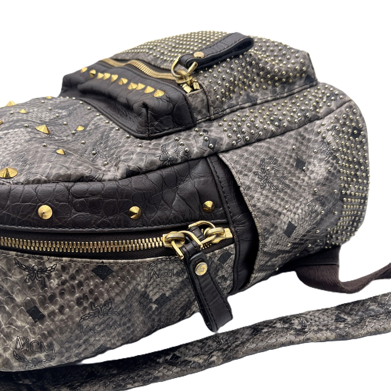 MCM Small Python Stud Armour Backpack with gold-tone hardware - 3