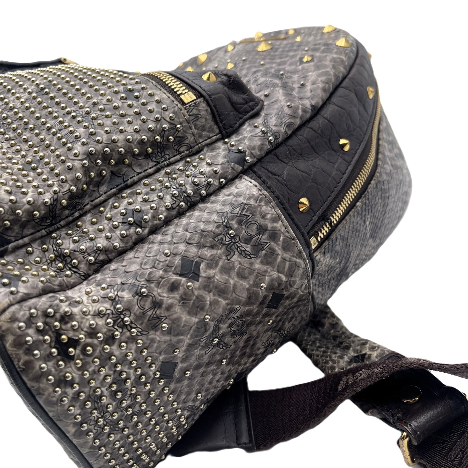 MCM Small Python Stud Armour Backpack with gold-tone hardware - 6
