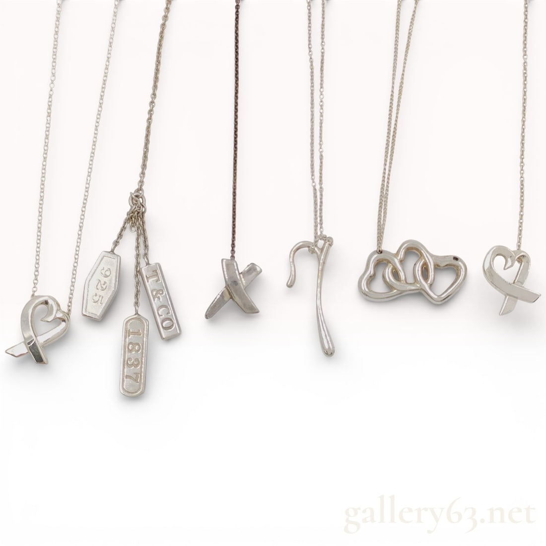 Lot of 6 Authentic Tiffany & Co. Sterling Silver Necklaces Triple Open Heart Loving Heart 1837 (1 of 10)