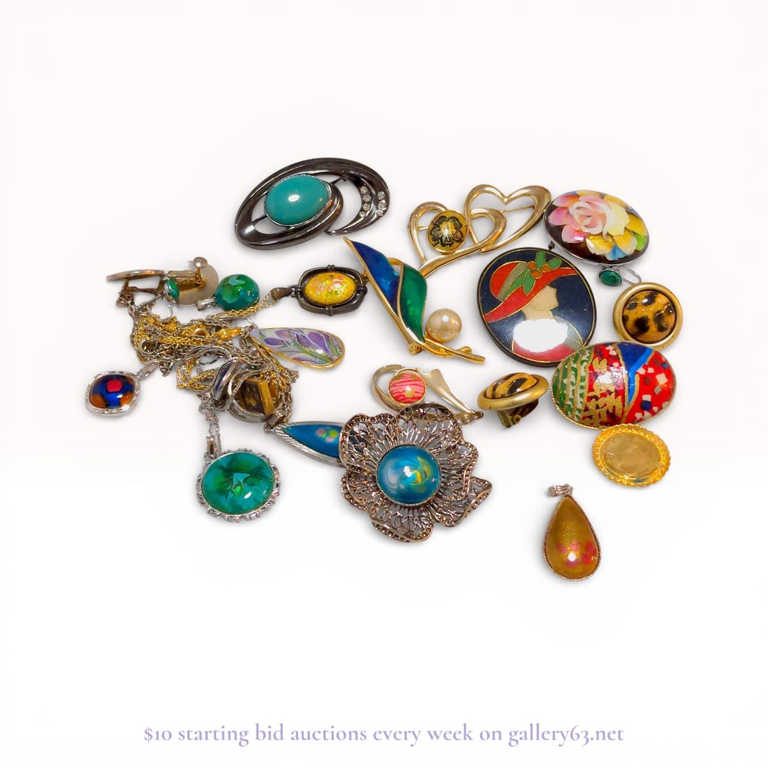 Cloisonné Enamel Brooch/Pendant/Necklace Collection Estate Lot, Approx. 20 Pieces -186.9 grams (1 of 5)