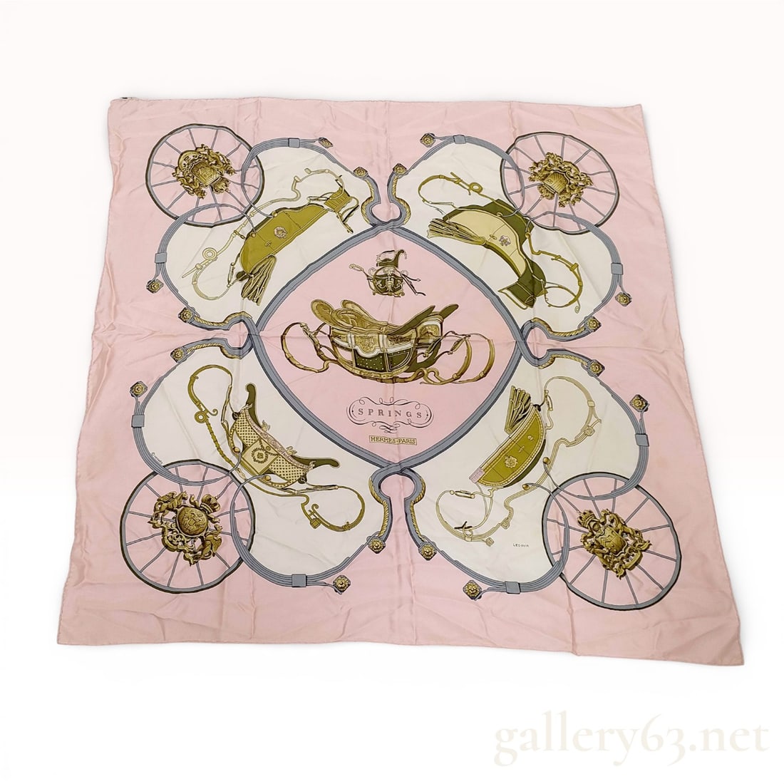 Hermès “Springs?? Large Format Silk Scarf in Pink with Carriage Motif 90cm (1 of 7)