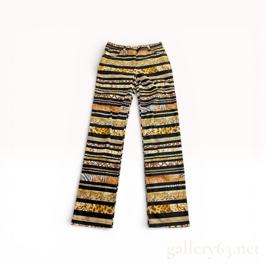 Salvatore Ferragamo Patterned Cotton Blend Slim Leg Pants Size 40 with Animal and Stripe Motif (1 of 10)