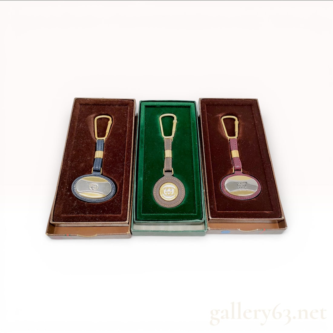 Gucci Leather and Gold-Tone Logo Keychains Set of Three with Boxes (1 of 7)