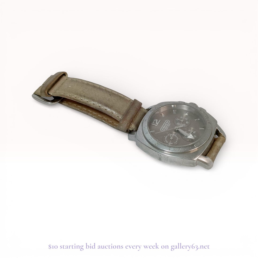 Coach "Boyfriend" Ladies Chronograph watch with a silver tone case and metallic leather strap (1 of 5)