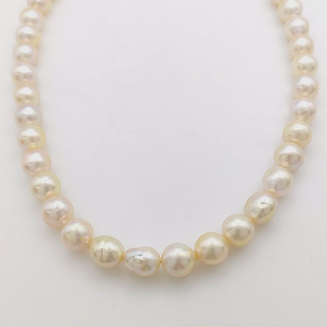 Semi-Round Pearl Necklace 7.6–9.6mm with Sterling Silver Clasp, 47.1g (1 of 5)