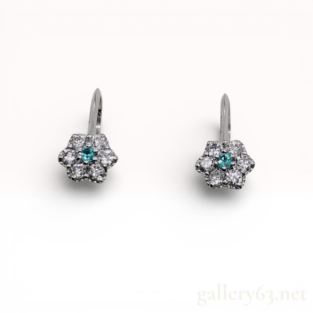 Paraiba Tourmaline and Diamond Floral Earrings in Platinum and 18K White Gold (1 of 8)