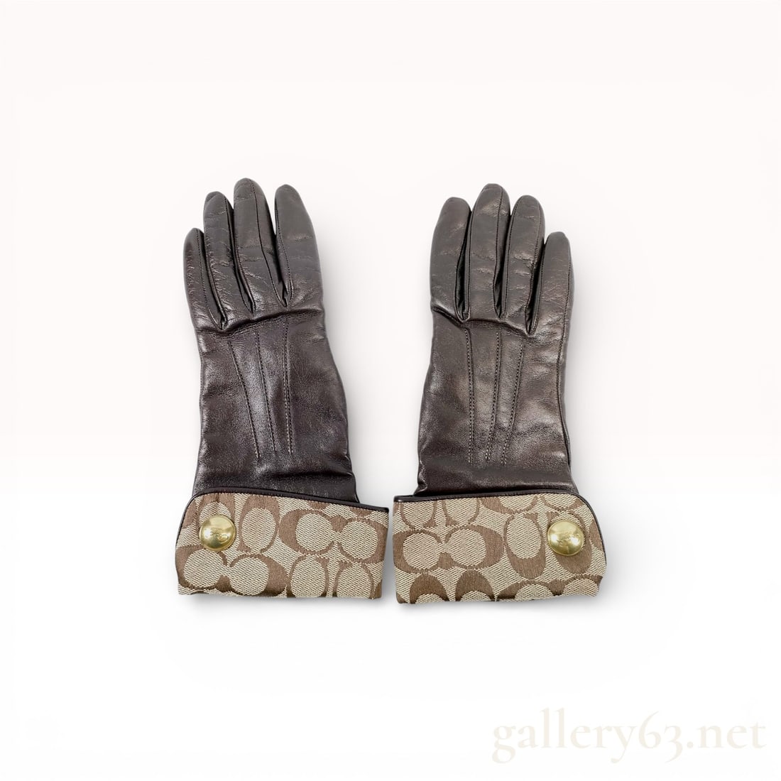 Coach Signature Canvas Cuff Leather Gloves with Brass Button Detail (1 of 7)