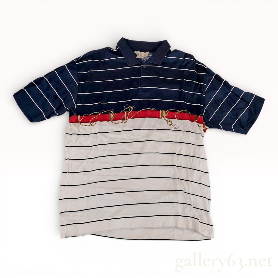 Gucci Vintage Striped Polo Shirt with Nautical Stripe and Equestrian Motif Detail size large (1 of 9)