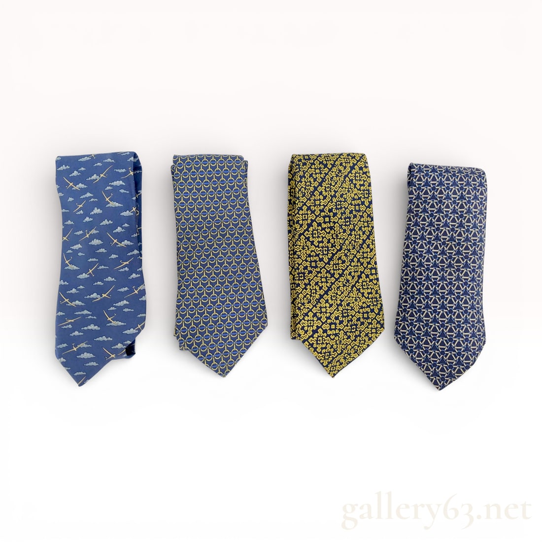 Hermès Silk Tie Group Lot of Four with Geometric and Motif Prints (1 of 10)