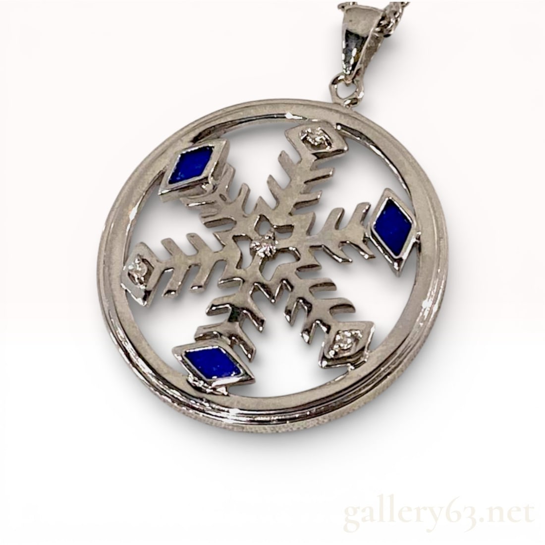 Sterling Silver Diamond and Lapis Snowflake Necklace (1 of 8)