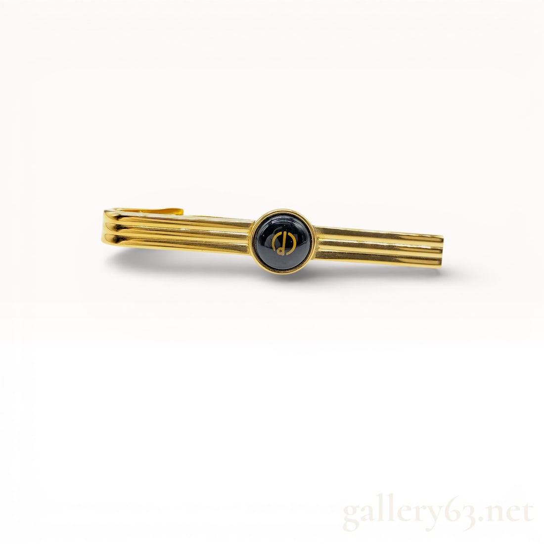 Dunhill Gold-Tone Tie Bar with Black Logo Medallion (1 of 10)
