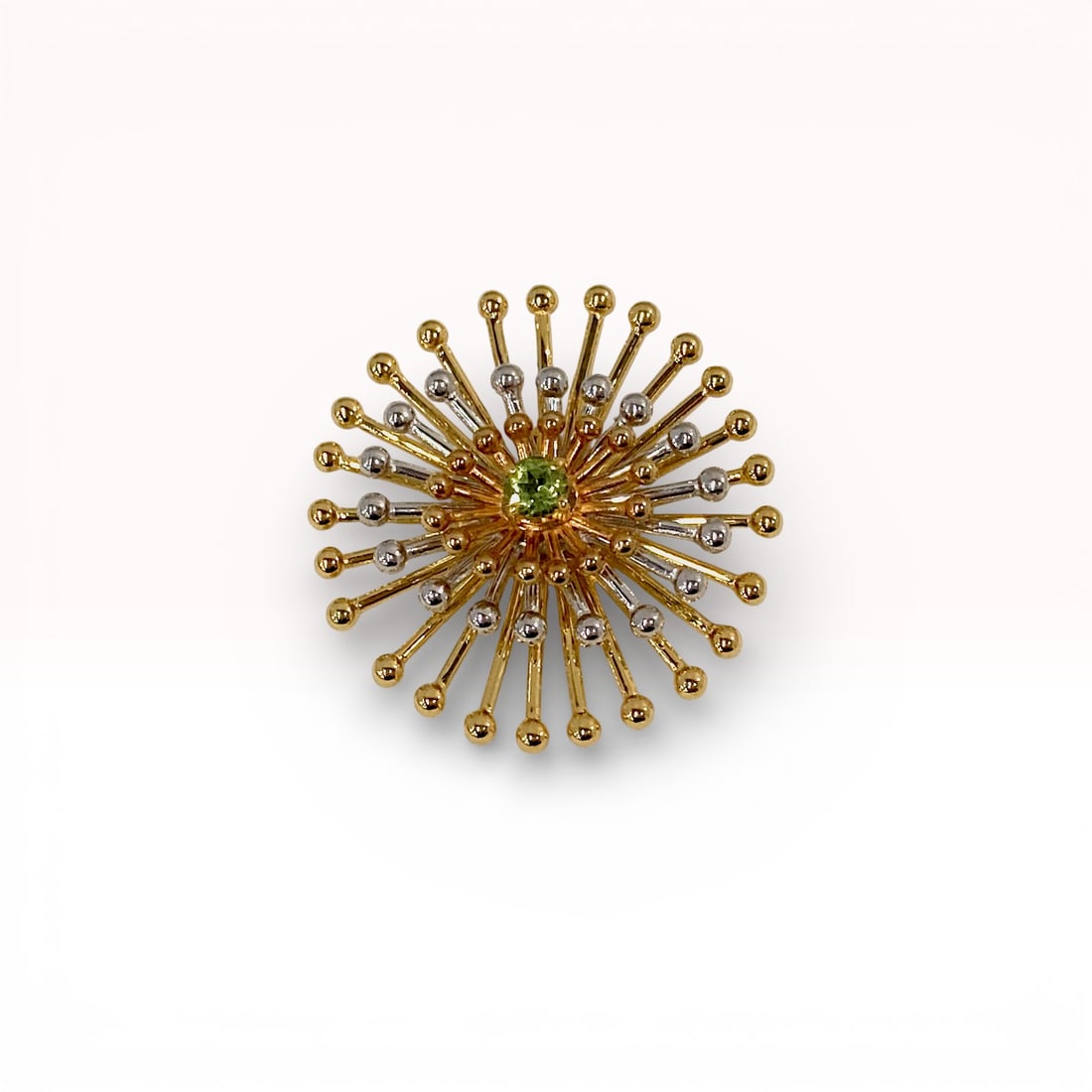 Retro 24KGP Sterling Silver Peridot Radiating Spray Flower Pendant (1 of 7)
