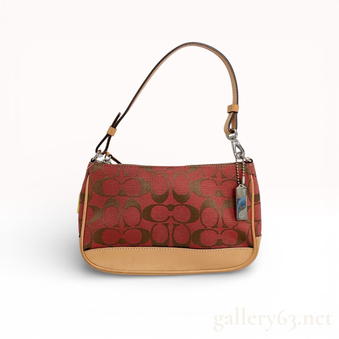 Coach Signature Red Canvas Accessory Pouch Shoulder Bag with Tan Leather Trim (1 of 10)
