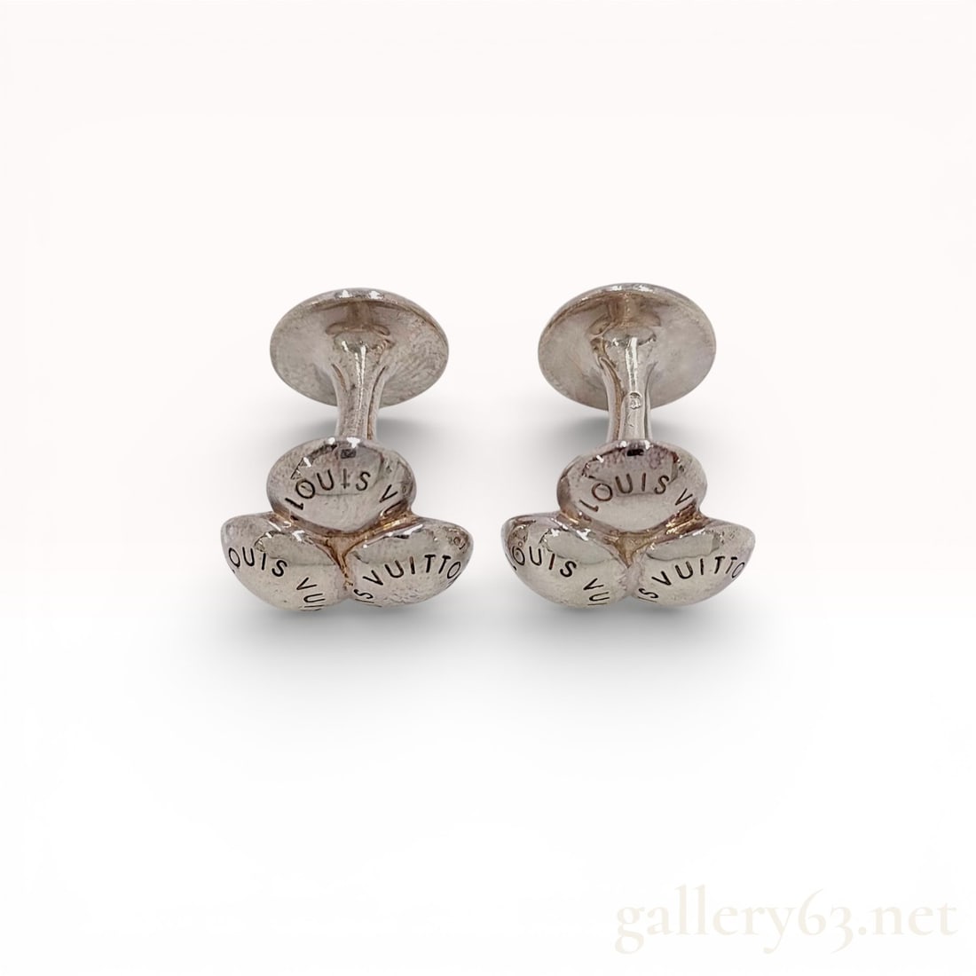 Louis Vuitton Silver Tone Boutons de Manchette Cufflinks M30566 with Pouch (1 of 6)