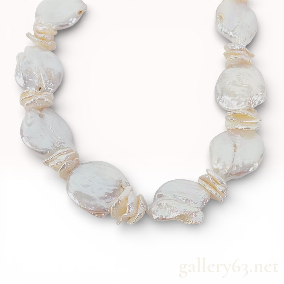 Shell Bead Necklace Featuring Iridescent White Discs with Chain Clasp (1 of 10)