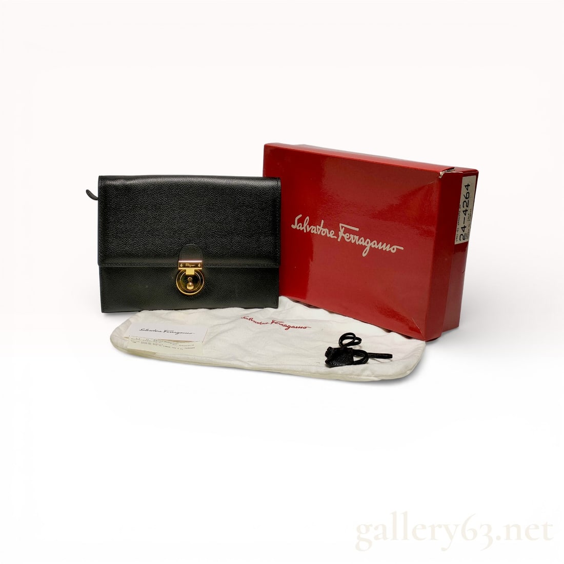 Salvatore Ferragamo Black Leather Gancini Clutch Wallet with Gold-Tone Hardware and Box (1 of 10)