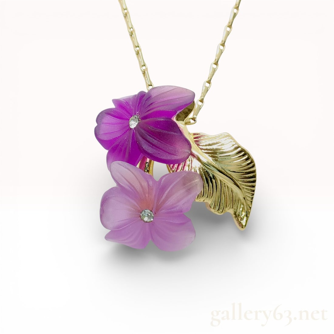 Dior Floral Motif Necklace with Purple Flower Pendant and Gold Tone Leaf Accent (1 of 10)