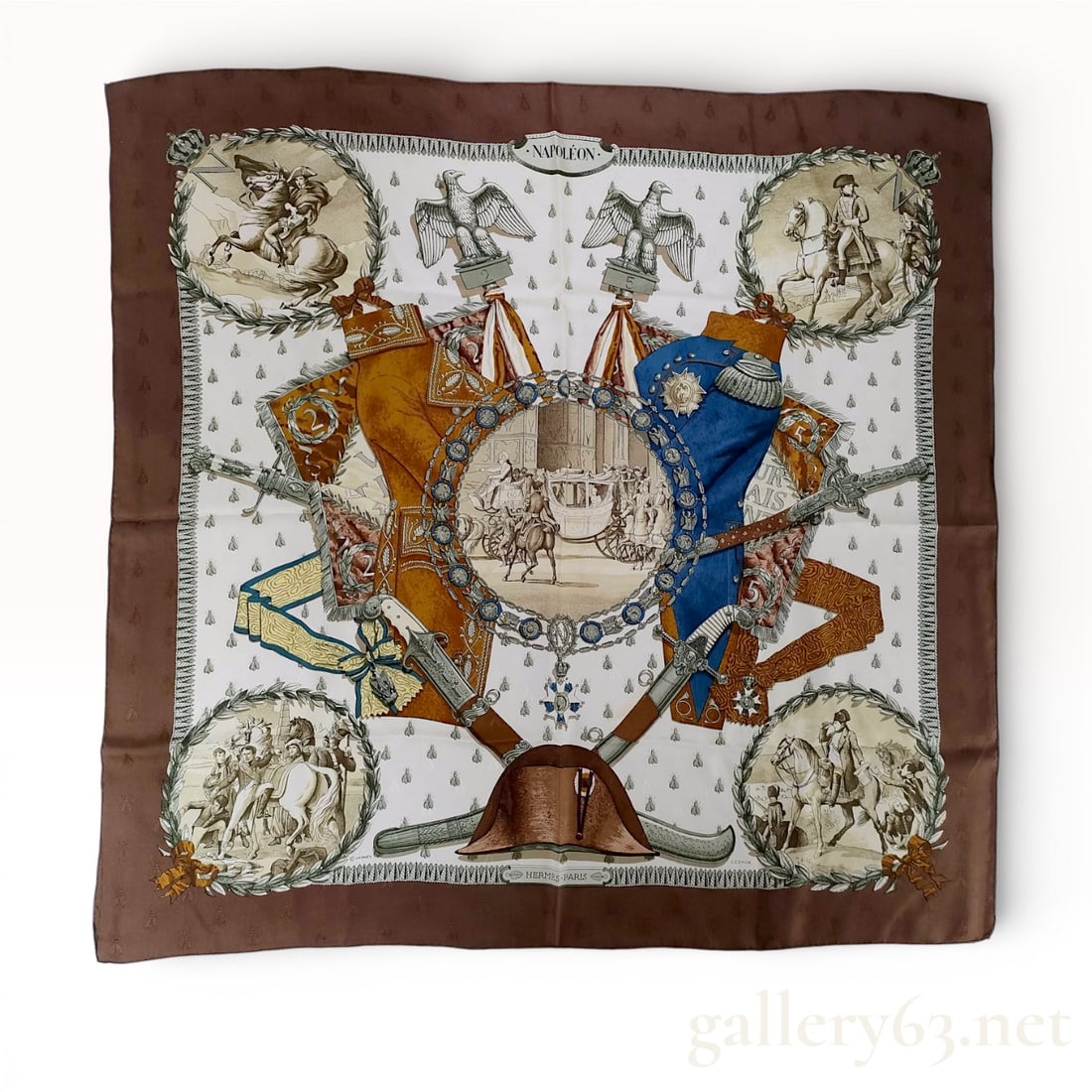 Hermès Carré 90 “Napoleon?? Brown Silk Scarf with Equestrian and Military Motif (1 of 10)