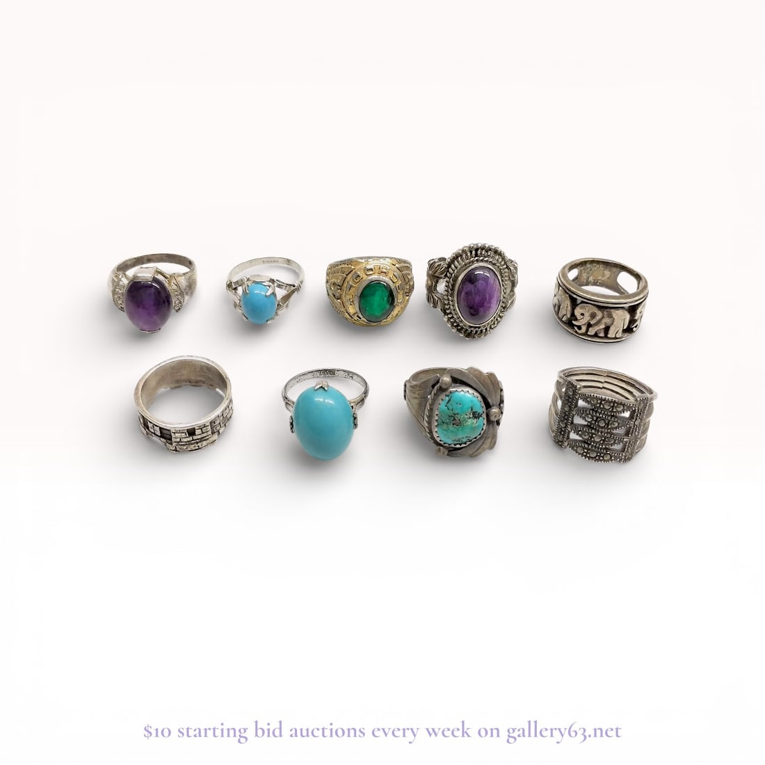 Sterling Silver Engraved Ring Assortment Estate Lot, 55g Total (1 of 10)