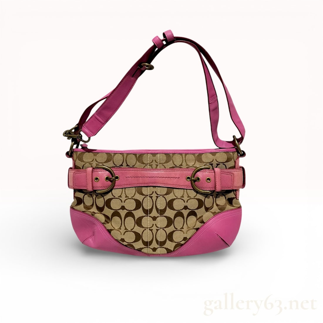 Coach Signature Khaki Pink Leather Hobo Shoulder Bag (1 of 10)