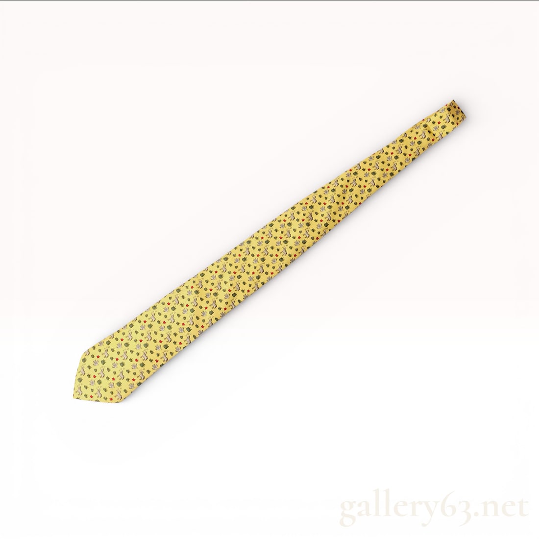 Hermès Yellow Silk Tie with Zebra and Animal Motif Print (1 of 10)