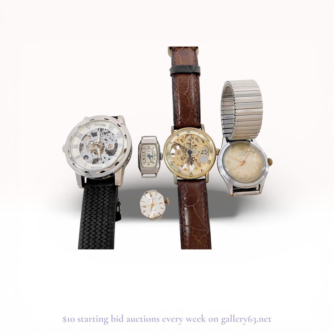 Hand-Wound Watch & Clock Estate Lot, Collection of 5 Timepieces (1 of 5)