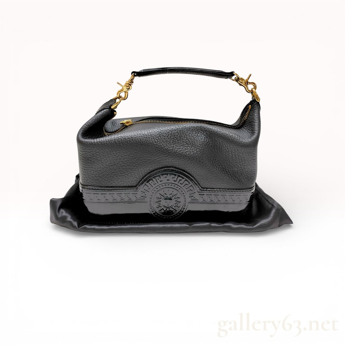 Versace Top Handle Vanity Handbag in Black Leather with Gold Tone Hardware and Dust Bag (1 of 10)
