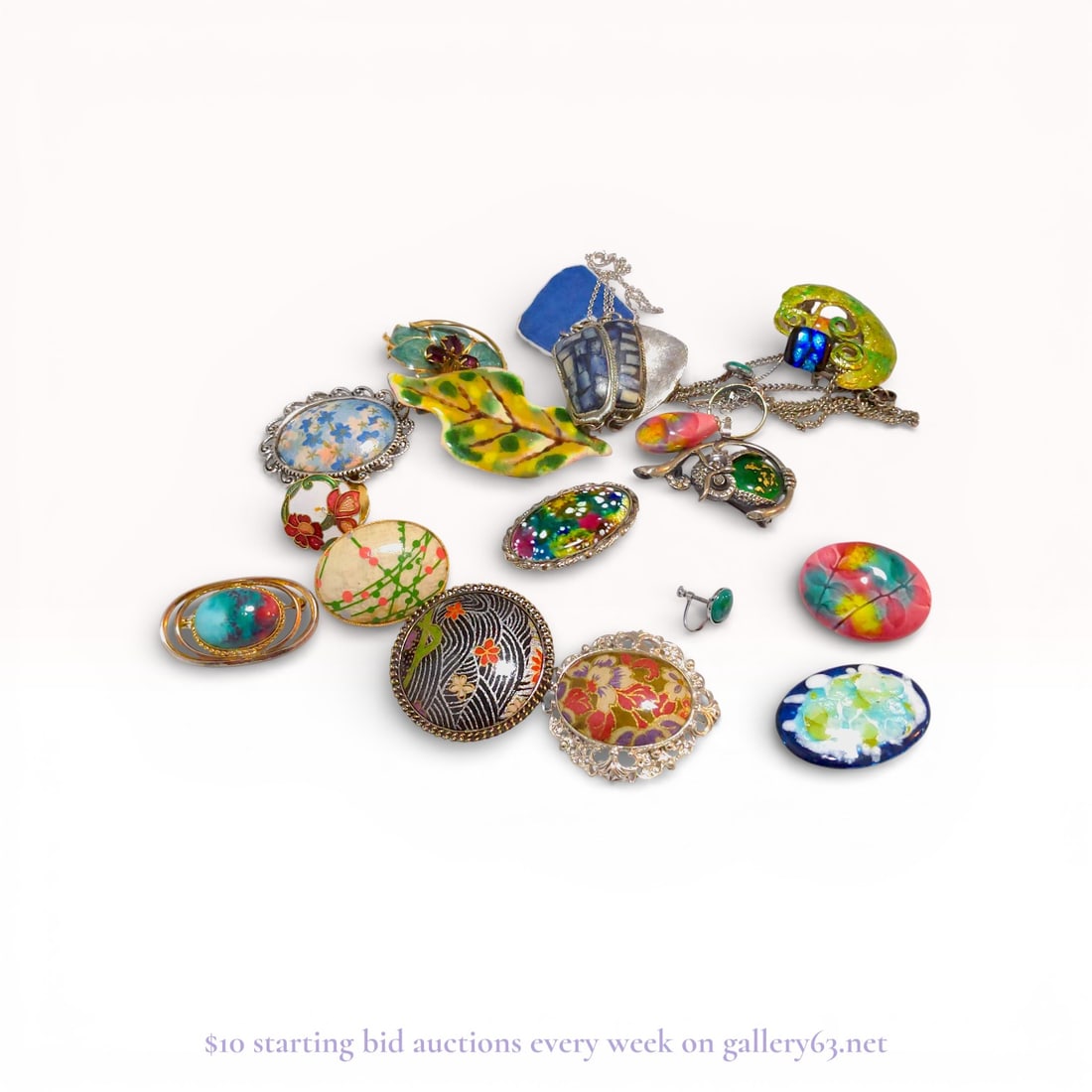 Cloisonné Enamel Brooch/Pendant Estate Jewelry Lot (1 of 5)