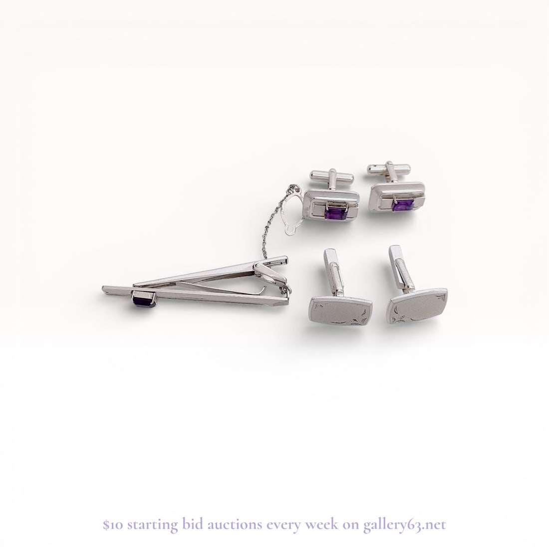 Sterling Silver Engraved Cufflinks and Tie Pins Estate Lot, Approx. 35g (1 of 5)